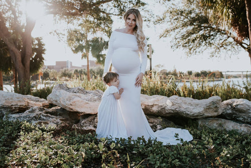 Mommy & Me Gown Set • Krysten and Carly • Maternity Boat Neck Gown • Karly Girls Full Circle Gown • by Sew Trendy