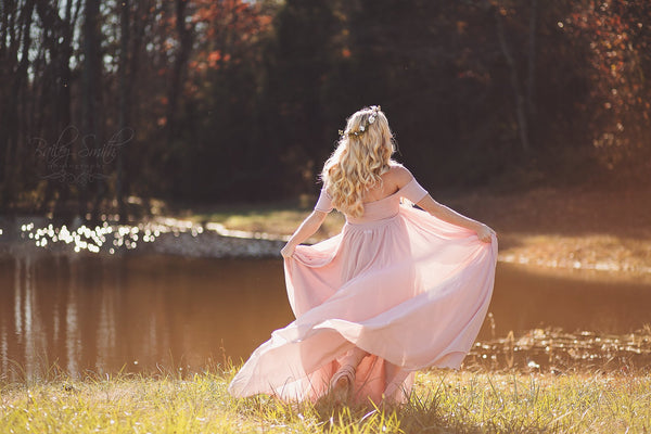 Faythe Gown • Sweetheart Sheer Gown • Chiffon Off the Shoulder Dress • Short Sleeve Maternity Gown • by Sew Trendy