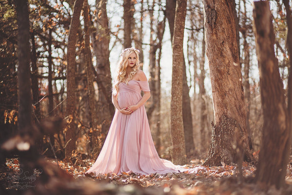 Faythe Gown • Sweetheart Sheer Gown • Chiffon Off the Shoulder Dress • Short Sleeve Maternity Gown • by Sew Trendy