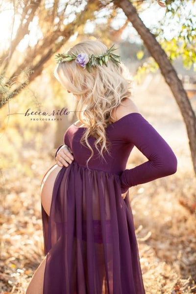 Roxy Gown • Long Sleeve Maternity Gown • Split Front Gown • Chiffon Maternity Gown • Maternity Dress • Maxi Dress • by Sew Trendy