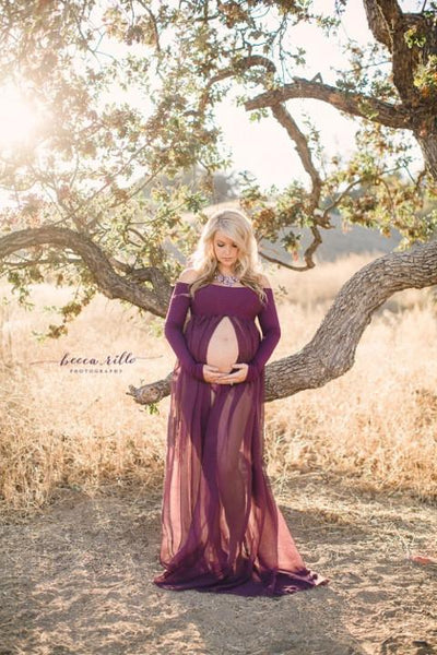 Roxy Gown • Long Sleeve Maternity Gown • Split Front Gown • Chiffon Maternity Gown • Maternity Dress • Maxi Dress • by Sew Trendy