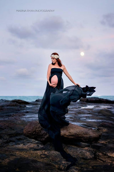 Marissa Gown • Long Flowing Sheer Chiffon Straight Top Maternity Gown • by Sew Trendy