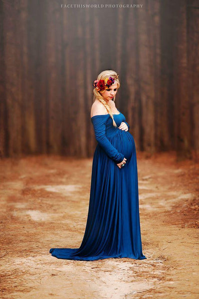 Miriam Gown • Long Sleeve Maternity Gown • Off the Shoulder Dress • Maternity Gown • Renaissance Gown • Soft Knit Maternity Gown • Bohemian • by Sew Trendy