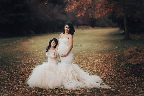 Mommy & Me Gown Set • Celine Gown • Carmen Gown • Fitted Mermaid Style Maternity Gown • Lace and Tulle Dress • Tulle Mermaid Gown • by Sew Trendy