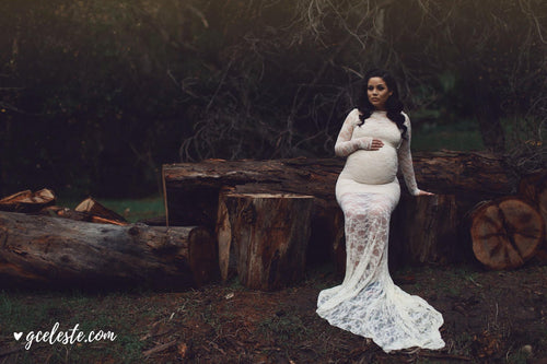 Penelope Gown • Boat Neck Gown • Slim Fit Maternity Gown • Lace Maternity Gown • Long Sleeve Lace Maternity Gown • by Sew Trendy