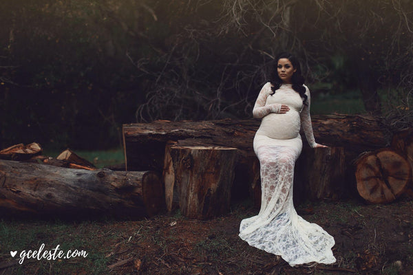 Penelope Gown • Boat Neck Gown • Slim Fit Maternity Gown • Lace Maternity Gown • Long Sleeve Lace Maternity Gown • by Sew Trendy