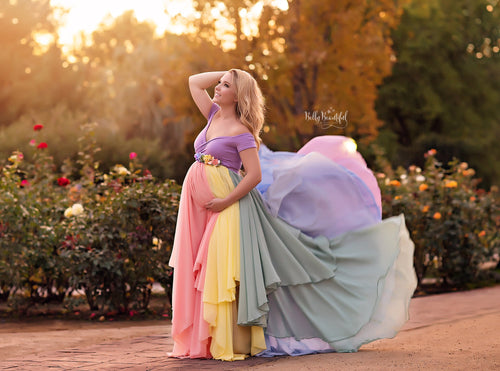 HOPE Gown {pastel tones}  Rainbow Baby Line • Rainbow Maternity Gown • Multi-layer Chiffon Dress • Maternity Dress • Chiffon Maternity Gown • Rainbow Pregnancy Gown • by Sew Trendy