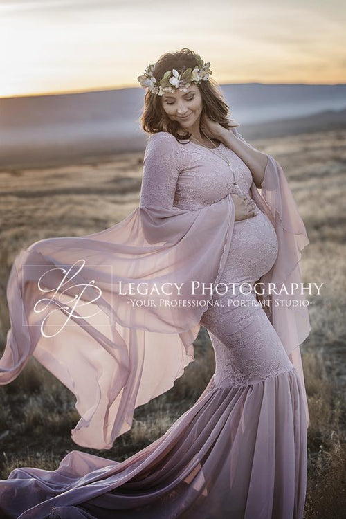 Angora Gown • Renaissance Style Maternity Gown • Bell Sleeve Maternity Gown • Mermaid Style Maternity Gown • by Sew Trendy