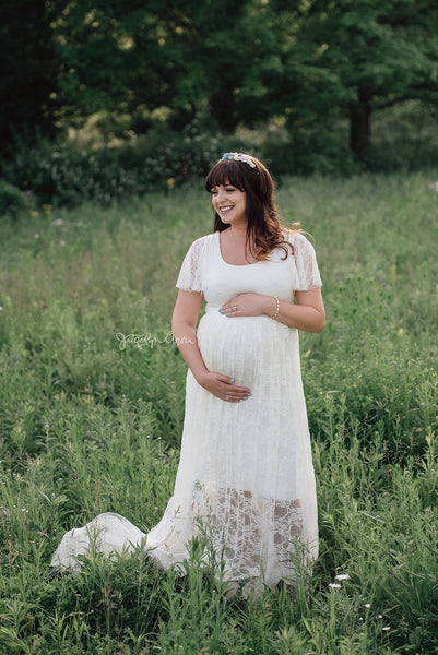 Josephine Gown • Lace Flutter Maternity Gown • Wedding Gown • by Sew Trendy