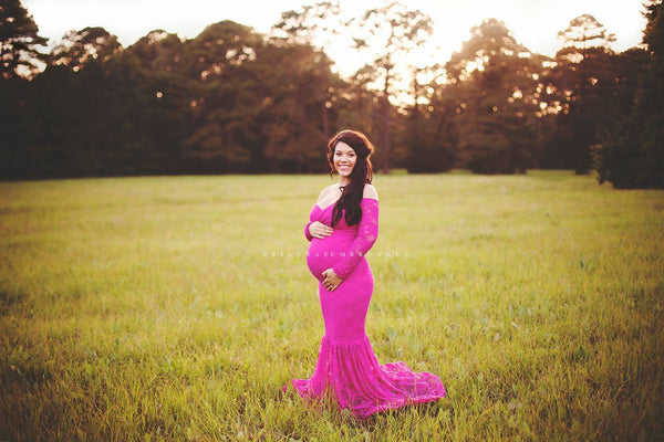 Priscilla Gown • Lace Maternity Gown • Priscilla Maternity Gown • Mermaid Style Maternity Gown • Long Sleeve Maternity Gown • by Sew Trendy