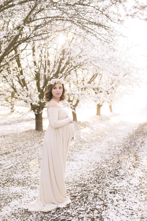 Miriam Gown • Long Sleeve Maternity Gown • Off the Shoulder Dress • Maternity Gown • Renaissance Gown • Soft Knit Maternity Gown • Bohemian • by Sew Trendy