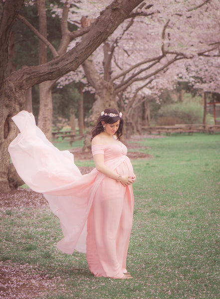 Faythe Gown • Sweetheart Sheer Gown • Chiffon Off the Shoulder Dress • Short Sleeve Maternity Gown • by Sew Trendy