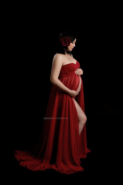Raquel Gown • Sweetheart Top Dress • Full Circle Skirt Gown • Chiffon Maternity Gown • Split Front Maternity Gown • by Sew Trendy