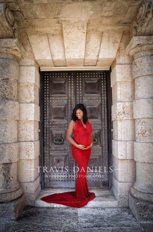 Natalie Gown • Halter Style Fitted Knit Maternity Gown • by Sew Trendy