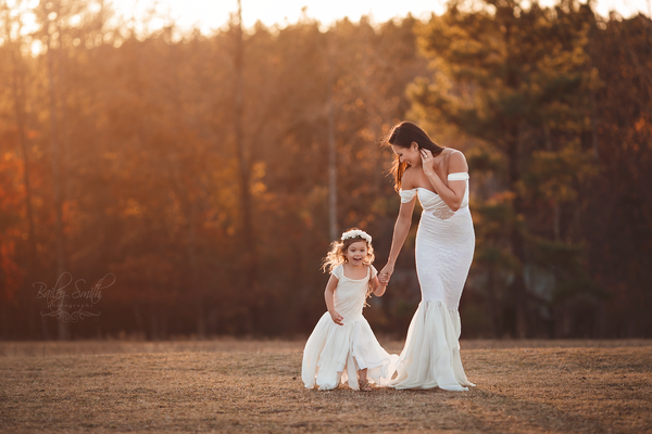 Mommy & Me Gown Set • Samantha and Sammie Set • Lace and Chiffon Maternity Gown • Mermaid Style Girls Gown • by Sew Trendy