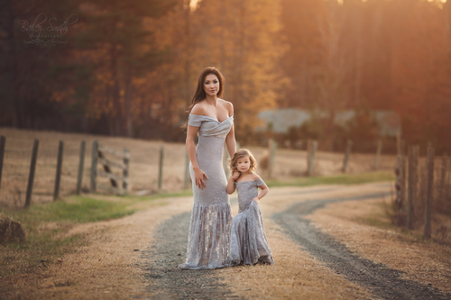 Mommy & Me Gown Set • Bella and Paisley Set • Lace Mermaid Maternity Gown • Off the Shoulder Gown • by Sew Trendy