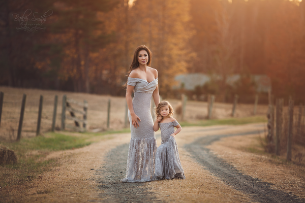 Mommy & Me Gown Set • Bella and Paisley Set • Lace Mermaid Maternity Gown • Off the Shoulder Gown • by Sew Trendy