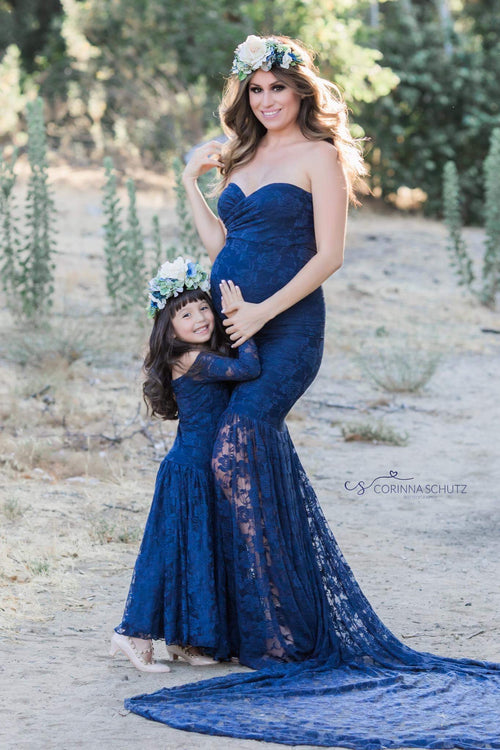 Mommy & Me Gown Set • Marilyn and Paisley Set • Lace Maternity Gown • Off The Shoulder Girls Gown • by Sew Trendy