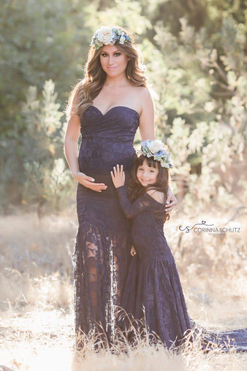 Mommy & Me Gown Set • Marilyn and Paisley Set • Lace Maternity Gown • Off The Shoulder Girls Gown • by Sew Trendy