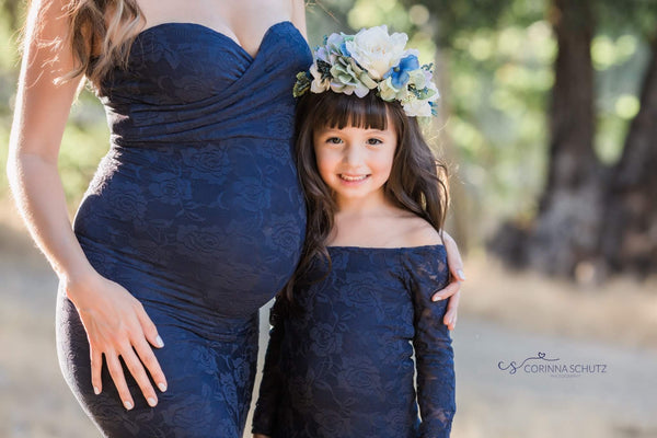 Mommy & Me Gown Set • Marilyn and Paisley Set • Lace Maternity Gown • Off The Shoulder Girls Gown • by Sew Trendy