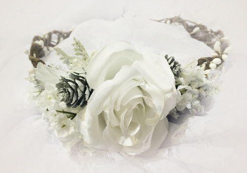Neva White Crown • Winter Floral Pinecone Crown • Vintage Grapevine Floral • Maternity Crown • Flower Girl Headpiece | Ready To Ship • by Sew Trendy