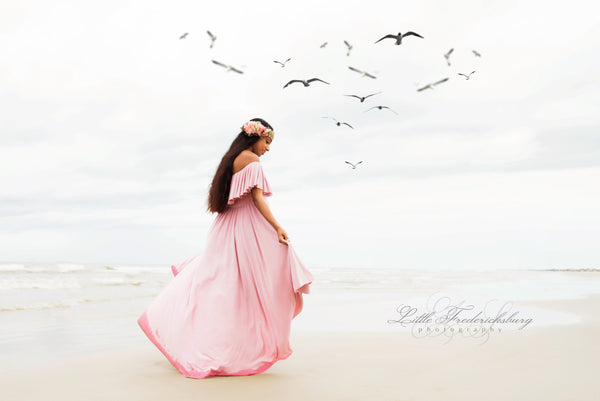 Keeley Gown • Hi Low Maternity Gown • Flowy Fit Maternity Gown • Off The Shoulder Gown • Knit Maternity Gown • Maxi Dress • Pregnancy Dress • by Sew Trendy