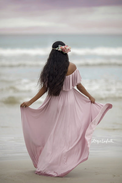 Keeley Gown • Hi Low Maternity Gown • Flowy Fit Maternity Gown • Off The Shoulder Gown • Knit Maternity Gown • Maxi Dress • Pregnancy Dress • by Sew Trendy