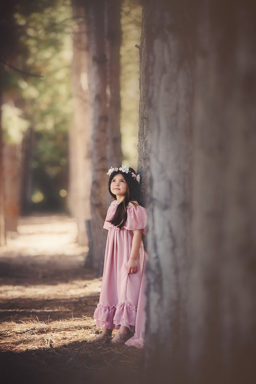 Renee Gown • Girls Vintage Ruffle Gown • Chiffon Bohemian Gown • by Sew Trendy