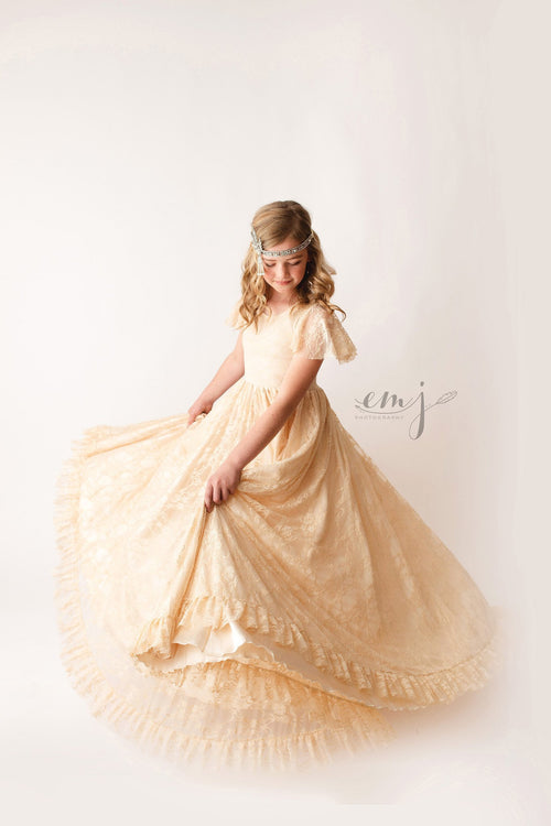 Josie Girls Gown • Lace Girls Gown • Girls Full Circle Gown • by Sew Trendy