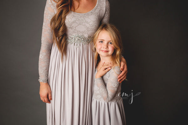 Megan Gown • Long Sleeve Gown • Lace Maternity Gown • Straight Top Stretch Knit Dress •  Maxi Style Maternity Gown • by Sew Trendy