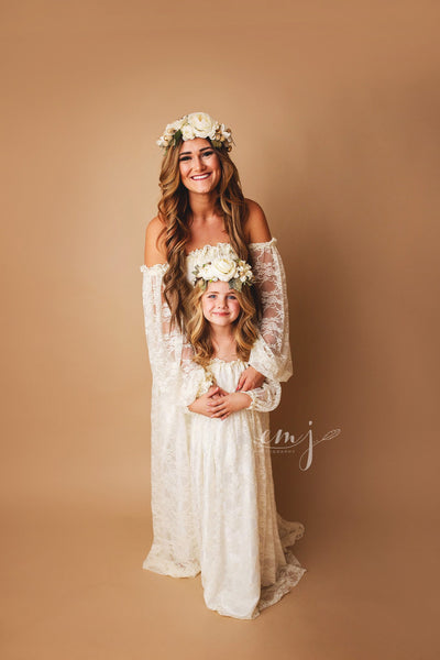 Mommy & Me Gown Set • Valerie & Katie Set •  Lace Maternity Gown • Vintage Lace Dress • Maternity Lingerie Robe • Vintage Bohemian Dress • by Sew Trendy