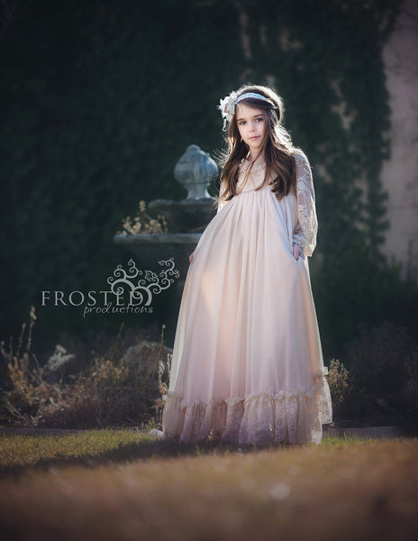Marie Gown • Vintage Style Chiffon Dress • Girls Country Dress • Girls Lace Chemise • by Sew Trendy