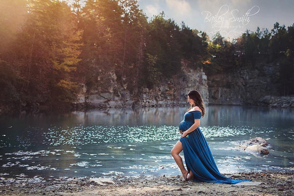 Kelly Gown • Off the Shoulder Maternity Gown • Cap Sleeve Pregnancy Dress • Heavy Knit Gown • Maxi Style Maternity Gown • by Sew Trendy