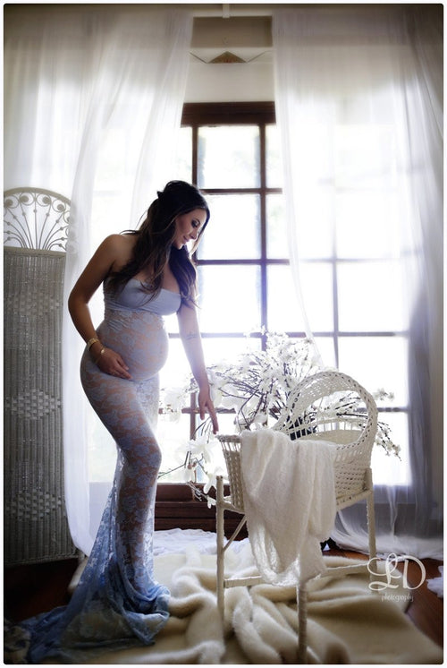 Siri Gown • Fitted Lace Maternity Gown • Maternity Dress • Lace Dress • Sheer Dress • Maternity Gown • by Sew Trendy