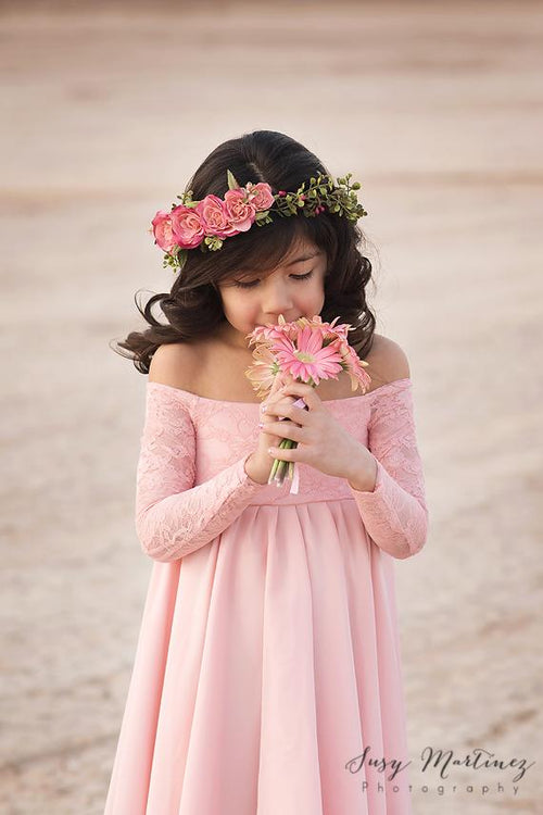 Cynthia Girls Gown •  Full Circle Chiffon Skirt • Lace Off the Shoulder Top • Girls Couture • Princess Photo Shoot • Birthday Dress • by Sew Trendy