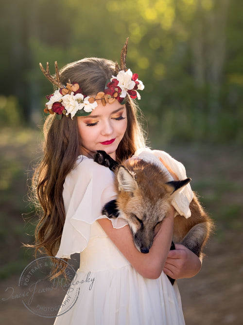 Cybelle Flower Crown • Fall Floral Crown • Floral Crown with Antlers • Fall Colors Natural Floral Crown | Ready To Ship • by Sew Trendy