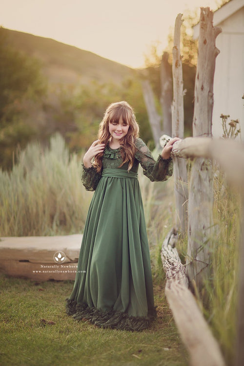 Marie Gown • Vintage Style Chiffon Dress • Girls Country Dress • Girls Lace Chemise • by Sew Trendy