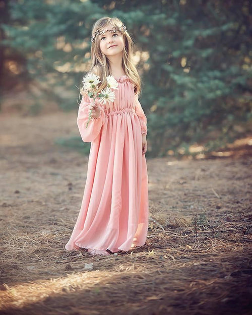 Cadence Gown • Vintage Style Chiffon Girls Gown • Girls Bohemian Dress  • by Sew Trendy