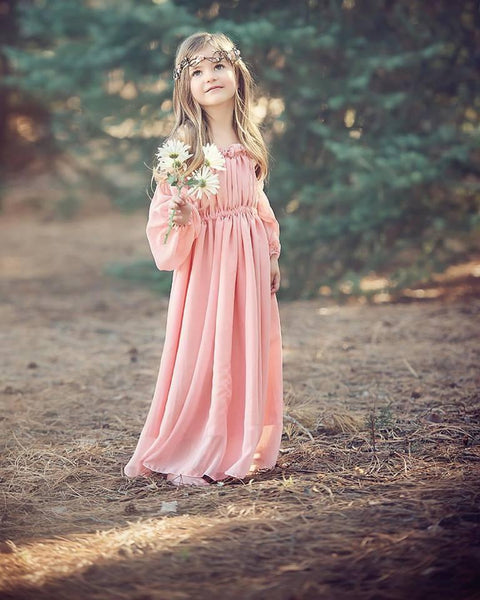 Cadence Gown • Vintage Style Chiffon Girls Gown • Girls Bohemian Dress  • by Sew Trendy
