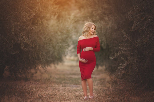 Jaeda Dress • Slouch Maternity Dress • Slouch Top Knit Maternity Cocktail Gown • 3/4 sleeve cocktail dress • Knee Length Maternity Gown • Slim Fit Gown • by Sew Trendy