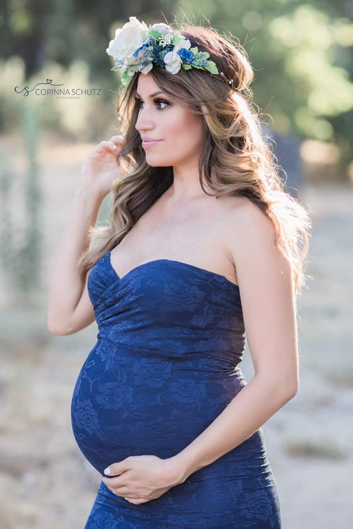 Rosemary Floral Crown • Blue Floral Crown • Sage Flower Crown • Maternity Crown • Green Wedding Floral Crown • Colorful Halo | Ready To Ship • by Sew Trendy