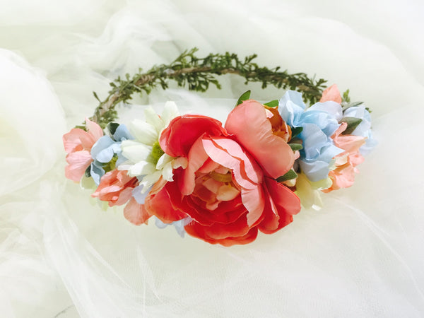 Gladys Crown • Gladys Floral Crown • Soft Floral Crown • Peachy Floral Crown • Princess Floral Crown • Bohemian Floral Crown | Ready To Ship • by Sew Trendy