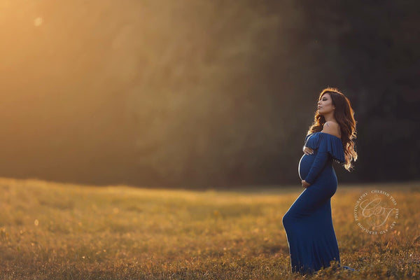 Crisanta Gown • Fitted Maternity Gown • Ruffle Top Maternity Gown • Off Shoulder Maternity Gown • Long sleeve maternity gown • Bridesmaid Dress  • fitted maternity gown • Photo Shoot • by Sew Trendy