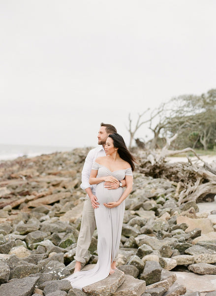 Kiara Gown • Short Sleeve Maternity Gown • Off The Shoulder Gown • Knit Maternity Gown • Maxi Dress • Pregnancy Dress • by Sew Trendy