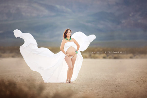 Marissa Gown • Long Flowing Sheer Chiffon Straight Top Maternity Gown • by Sew Trendy