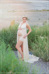 Marshay Gown • Stretch Sheer Pregnancy Gown • Lace Halter Style Maternity Dress • by Sew Trendy