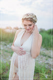 Marshay Gown • Stretch Sheer Pregnancy Gown • Lace Halter Style Maternity Dress • by Sew Trendy