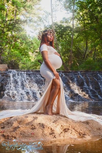 Angela Gown • Slim Fit Gown • Mermaid Style Maternity Gown • Sheer Maternity Gown •  Maternity Photo Shoot Gown • Event Gown • Wedding Dress
