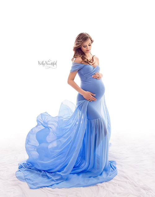Angela Gown • Slim Fit Gown • Mermaid Style Maternity Gown • Sheer Maternity Gown •  Maternity Photo Shoot Gown • Event Gown • Wedding Dress
