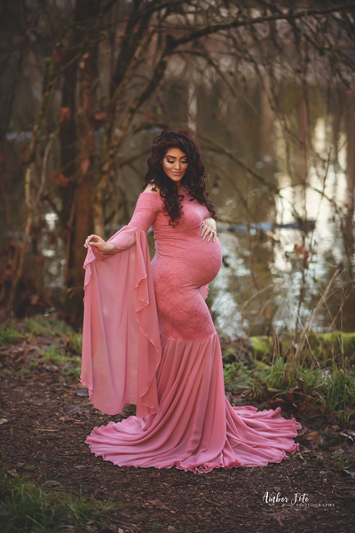 Angora Gown • Renaissance Style Maternity Gown • Bell Sleeve Maternity Gown • Mermaid Style Maternity Gown • by Sew Trendy